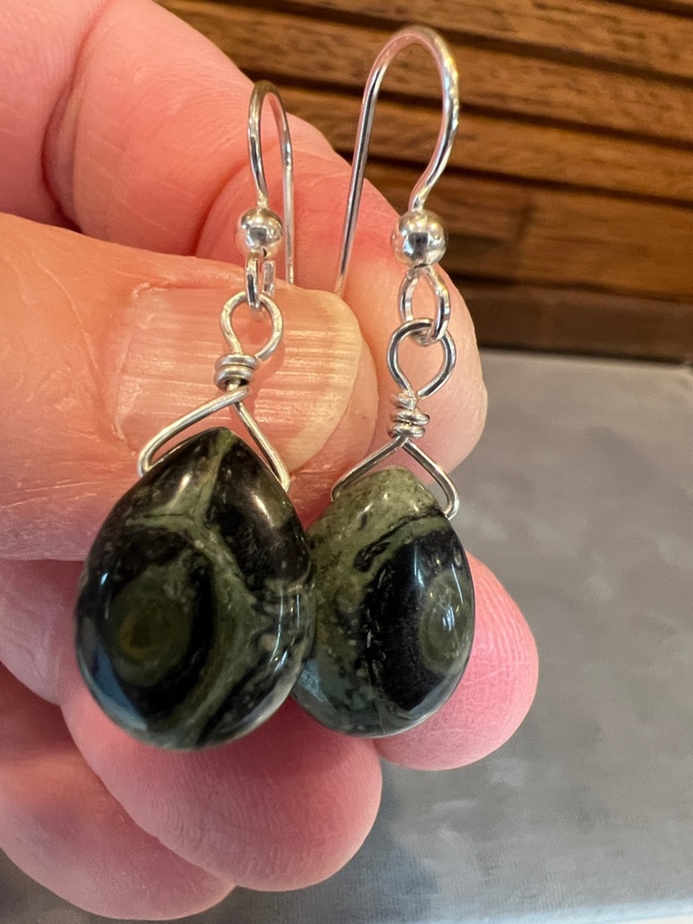 Sterling silver 925, Kambaba Jasper teardrop dangle earrings - Picture 10 of 10